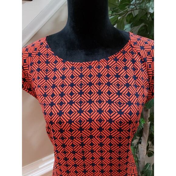 Merona Women Orange & Blue Polyester Round Neck Short Sleeve Knee Length Dress M - Picture 4 of 11